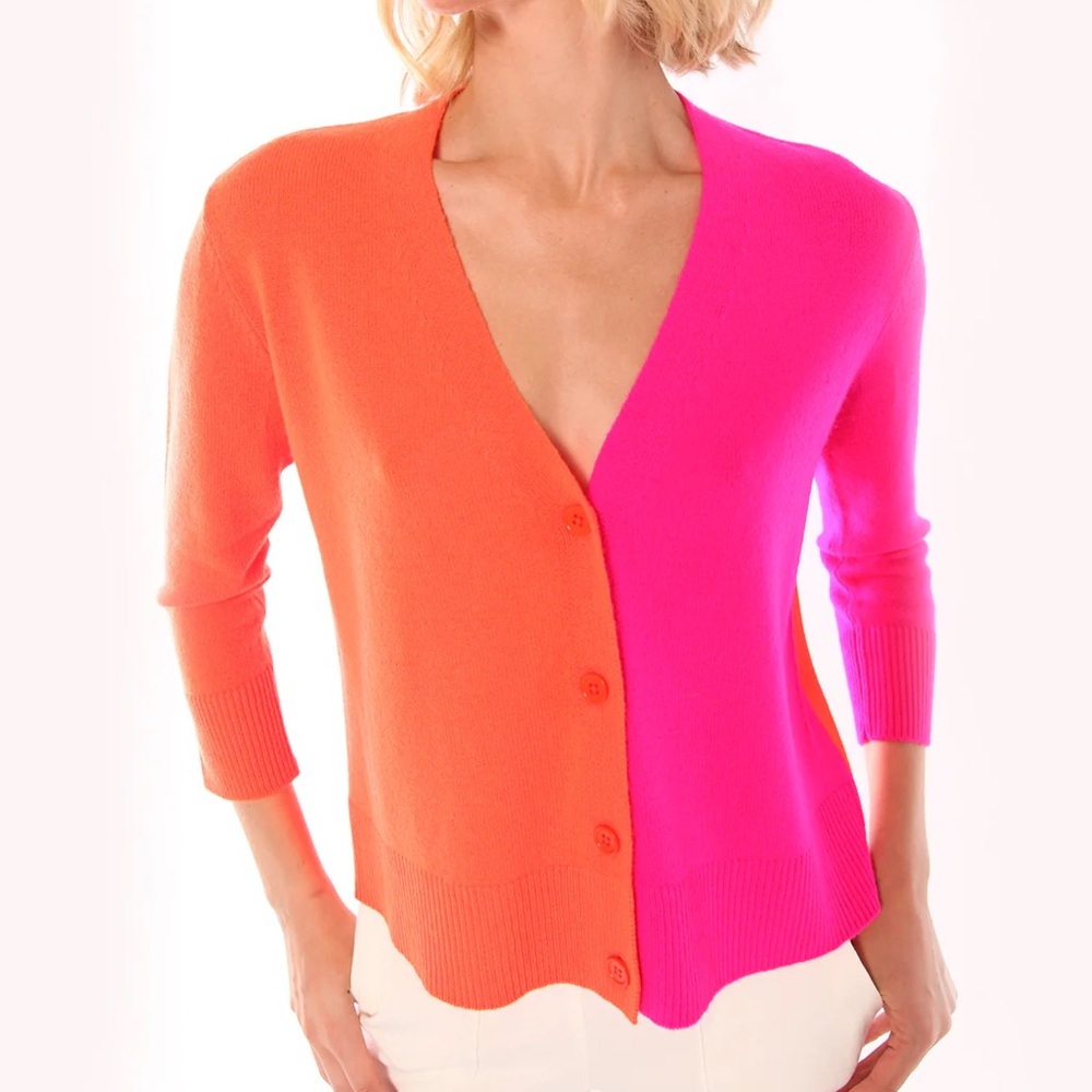 Vilagallo color block wool cardigan button front medium